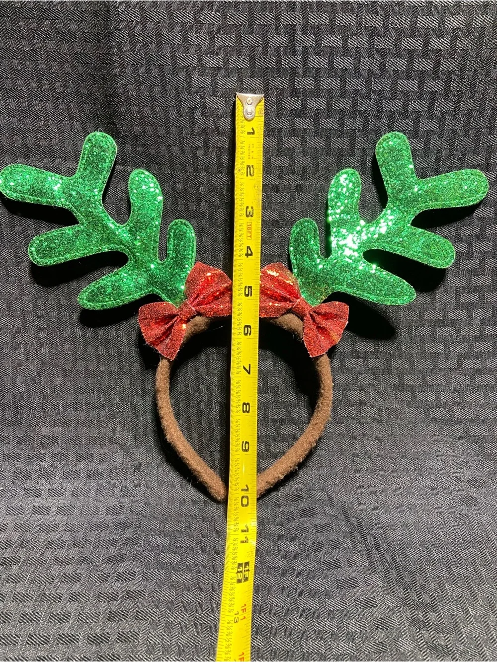 Green Glitter Reindeer Antler Headband with Red Bows & Black LadyBug or BeeBand